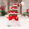 Leuchtende Weihnachtsgnom-Puppe mit rot-grün gestreifter Strickmütze und weißem Plüschbart - Roter Hut Leuchtender Gnom Hängeornament