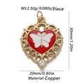 Golden heart pendant with red butterfly and zircon detail in copper for DIY jewelry - Cx157-1 / 18K Gold