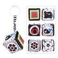 High contrast black and white fabric sensory blocks with hanging ring for infants - Set D: Medium Rattle