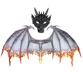 Dragon costume set with black dragon mask and lightning wings with flame patterns - New Flame Black Dragon Set