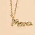 Gold-plated stainless steel necklace with 'Mama' pendant featuring colorful gemstones - Mama Letter-Colorful Zirconia