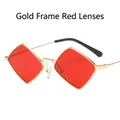 Retro geometric sunglasses with gold metal frame and vibrant red lenses in rhombus shape - One Size / Gold Frame Red Lenses