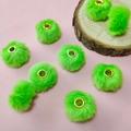 Bright green 20mm faux rabbit fur pompom bead with golden metal eyelet for DIY crafts - Fluorescent Green