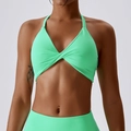 Bright mint green sports bra with front twist design and high waist yoga leggings - Apple Green