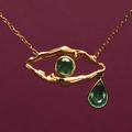 Goldene Evil Eye Halskette mit smaragdgrünen Steinen und 18 Karat Vergoldung für Damen - Böser Blick Halskette