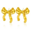Elegant gold bow-shaped stainless steel stud earrings with high-polished mirror finish - Polished Bow Streamlined