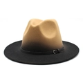 Vintage gradient wool fedora hat transition from khaki to black with leather belt buckle - M(56-58cm) / Camel & Black Gradient