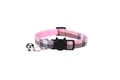Pink and grey plaid pet collar with a cute black cat safety buckle and silver bell - Basic Style / Pink