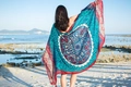 Ethnic blue and red sun protection beach scarf with mandala pattern for women - Style 10-Mandala Dark Blue / 180cm