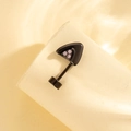 Triangle black titanium steel stud earring with three pink cubic zirconia stones - Black With Pink Zirconia - Right Side (Single Piece)