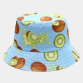 Detail of light blue bucket hat with vibrant kiwi fruit print and clean stitching - Light Blue Base Kiwi Print (29# Color)