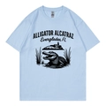 Light blue crew neck t-shirt featuring black Alligator Alcatraz graphic design - Light Blue