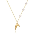 Golden mermaid tail necklace featuring three elegant white pearls with polished finish - Gold Mermaid Tail Pearl Necklace (KC Gold S293)