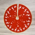 Gonna per albero di Natale rossa con renne bianche e raffinato bordo dorato - Stile Renna in Lino Rosso