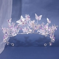 Bridal crown with purple crystals, white flowers and butterfly details on silver metal - Silver Purple