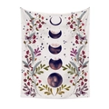Detailed watercolor moon phase tapestry featuring floral patterns and butterflies on fabric - Watercolor Floral Moon QY045-4