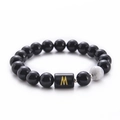 10mm black agate and white turquoise beaded bracelet with golden letter M charm - Letter M