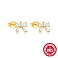 S925 sterling silver bow earrings with gold plating and sparkling white zircon stones - White Zircon Bow / Gold #2