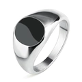Anello a sigillo minimalista in acciaio inossidabile argento con inserto tondo nero - US 7 / Argento Tondo