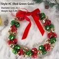 Red green and gold Christmas bell wreath with a velvet bow on a snowy background - Style C Large Red Green Gold