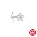 Close-up of S925 sterling silver flower stud earring showing detailed hallmark engraving - Single White Gold #7 (Six Petal Flower Lightning)