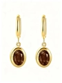 Vintage oval gold earrings with smoky brown zircon stones for women's jewelry - Brown Red