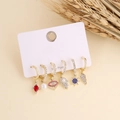 Detail of 6-piece Bohemian gold earring set with heart, eye, and pearl charms - Hamsa Hand Angel Six-Piece Set (10#)