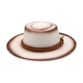 Two-tone gradient beige fedora hat with flat wide brim and brown leather band - One Size (M Convex Dome) / White