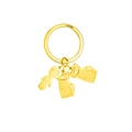 Golden stainless steel keychain featuring cute cartoon boy and two cats charms - 2 Cats 1 Boy / Gold