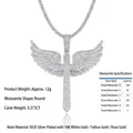 S925 sterling silver iced out hip hop winged cross pendant with small moissanite stones - Angel Wing Cross