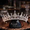 Elegant silver crown with teardrop crystal and rhinestones for bridal or birthday parties - 31# Wavy Teardrop Vintage Style (Silver)