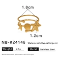 Detailed size chart showing starfish shell ring dimensions in 18k gold plated steel - Adjustable Open / Gold Starfish Shell Style (NB-R24148)