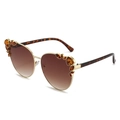 Fashion cat eye sunglasses with gold metal frame, amber crystals and gradient brown lenses - Gold Frame Gradient Tea