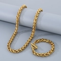 Conjunto de collar y pulsera de cadena de eslabones dorados con cierre en T - Cadena de Cesta Tejida (10mm) / Pulsera 21cm / Dorado