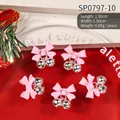 Lote de 5 lazos rosas mate con cascabeles plateados para decoración festiva de uñas - Lazo Rosa + Campana Plateada