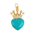 Golden crown heart pendant with turquoise enamel and sparkling cubic zirconia crystals - Turquoise Crown Heart-ABG8886