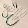Detailed view of square emerald green zircon jewelry set with adjustable chains - Silver Color Green Zirconia (ZT0004-8)