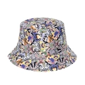 Detailed flat lay of a cotton bucket hat featuring colorful Beijing Opera masks pattern - Peking Opera Mask Print