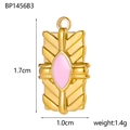 Detail view of a gold and pink geometric pendant showing dimensions 1.7cm by 1.0cm - Pink Gemstone (BP1456B3)