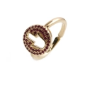 Golden Hamsa hand open ring featuring red zircon inlay on a polished metallic band - Adjustable Open / Red/Gold
