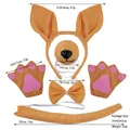 Set costume canguro 5 pezzi con orecchie di peluche, naso, papillon, zampe e coda per feste - Set da 4 pezzi canguro giallo terra + guanti
