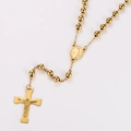 Collar de rosario de acero inoxidable dorado con retrato religioso y colgante de cruz - Cuentas de 8mm / Dorado