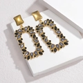 Chic gold-plated hollow square drop earrings with black and smoke grey crystal stones - Gold Tone Black Rhinestone