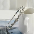 Detail of luxury thin silver headband with multi-shape clear rhinestones and crystals - C8433-Silver