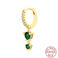 S925 sterling silver gold hoop earrings with sparkling green round crystal pendants - #1 Green Zirconia - Single / Gold with Green Zirconia