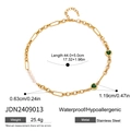 Detailed size chart of stainless steel heart necklace with green stone and white pearls - Necklace