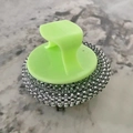 Kitchen cleaning brush with light green handle and replaceable silver steel wire scouring ball - Short Handle Green