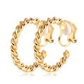 Detail of golden spiral ear clips with a minimalist hollow geometric design for non-pierced ears - Gold Textured Spiral