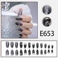 Stiletto-Kunstnägel mit Katzenaugen-Effekt und silberner Marmortextur im Set - E653 Klebertyp (Dunkles Katzenauge Marmormuster)