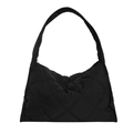 Black quilted nylon shoulder bag with diamond lattice pattern and soft padded texture - Black